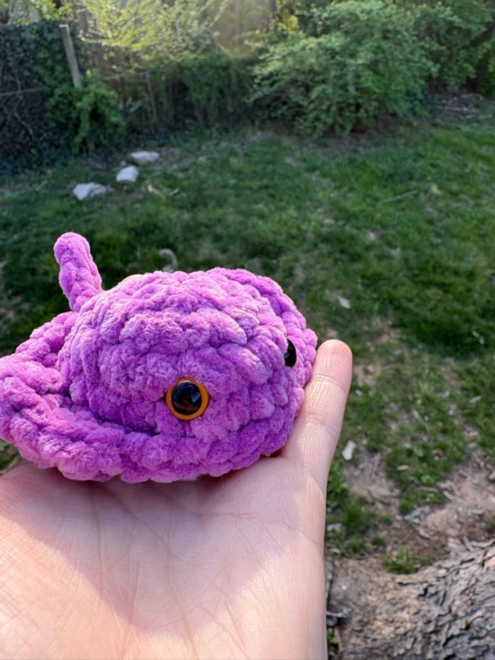 Handmade Plush Fiber Art Ray - Purple Crochet Ocean Buddy - Picture 4 of 11